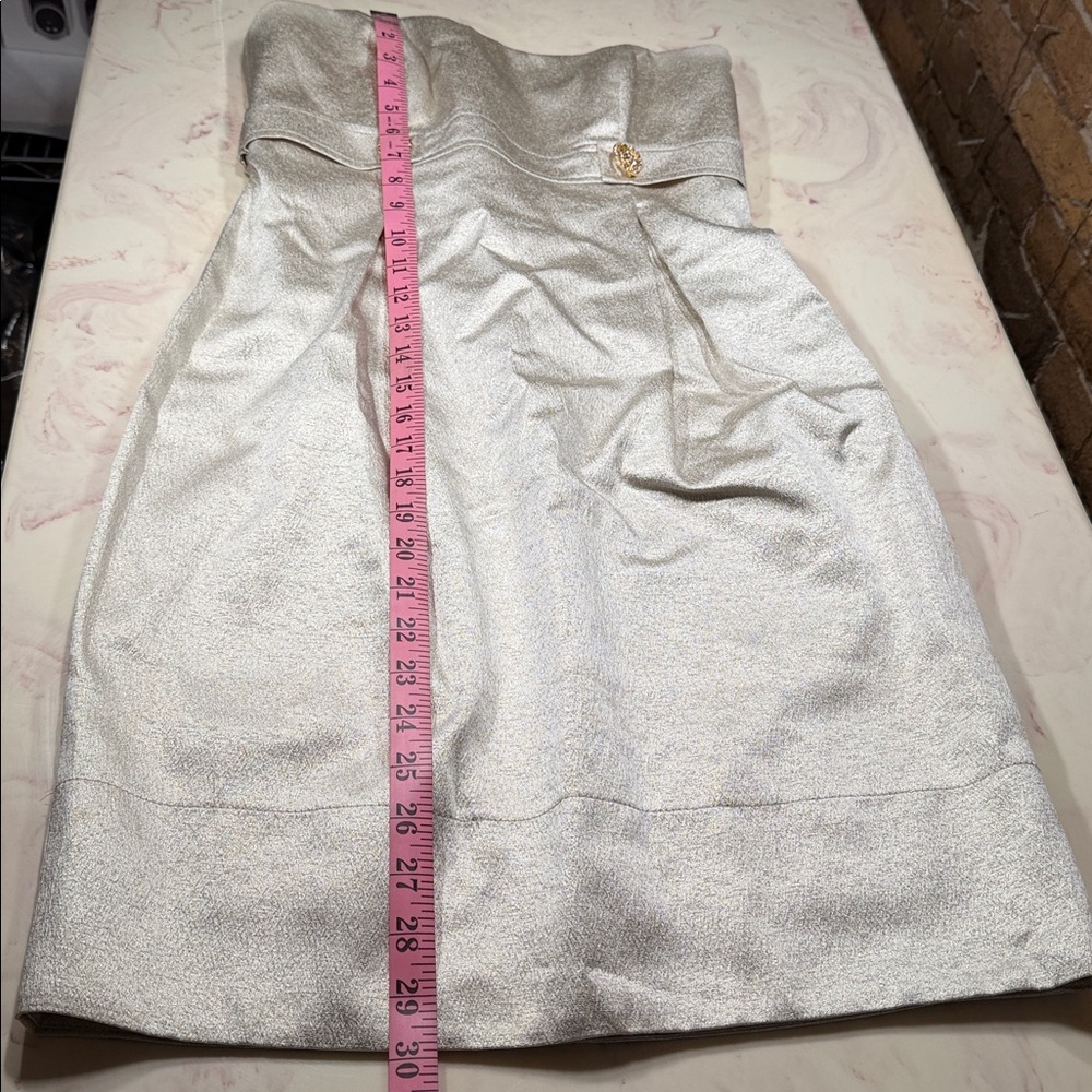 David’s Bridal Strapless Dress Cream and Shimmering w/ Gold Button Detail-Size 4 - Picture 6 of 8